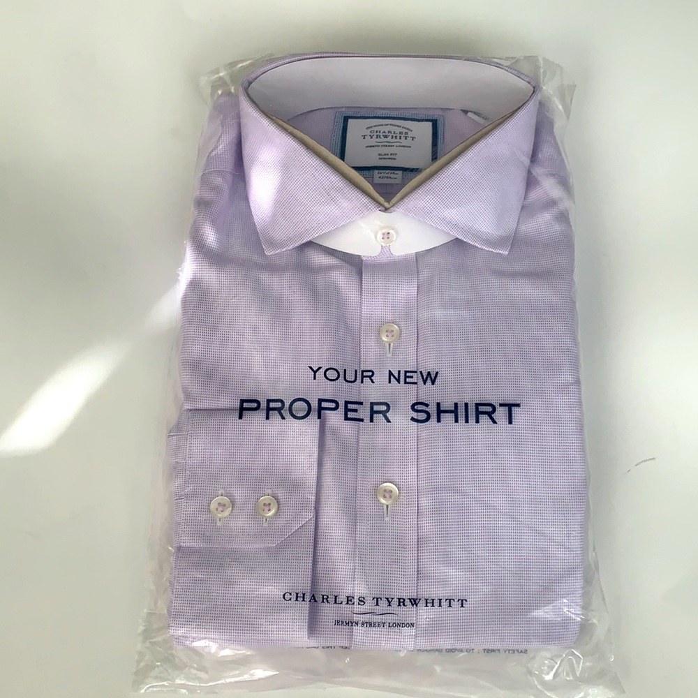 New Light Purple Charles Tyrwhitt Slim Fit Non Iron Button Up 16.5 x 34”